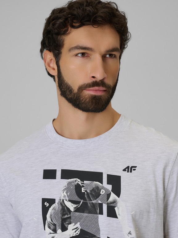 Męski t-shirt z nadrukiem 4F 4FWSS26TTSHM3330 - szary