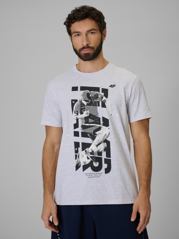 Męski t-shirt z nadrukiem 4F 4FWSS26TTSHM3330 - szary