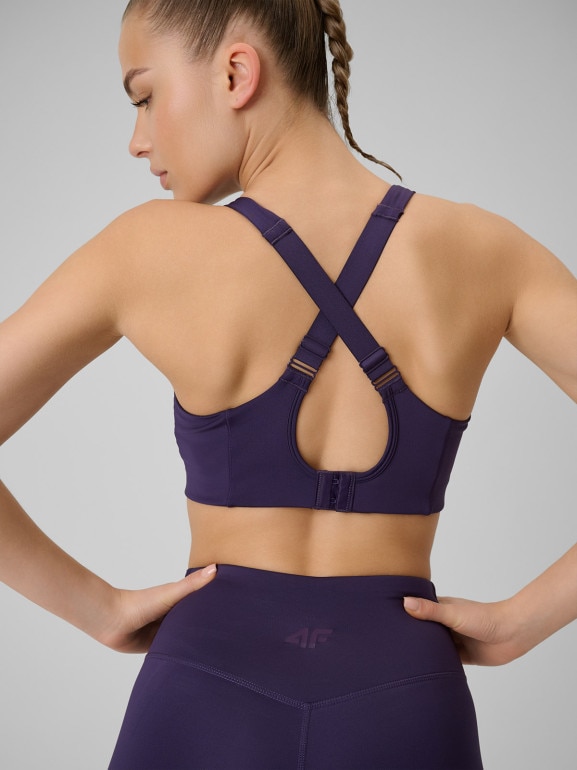 Damski biustonosz treningowy 4F 4FWSS26USBAF222 - fioletowy