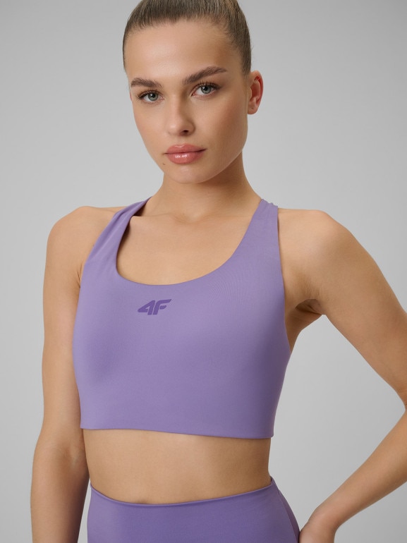 Damski biustonosz treningowy 4F 4FWSS26USBAF222 - fioletowy