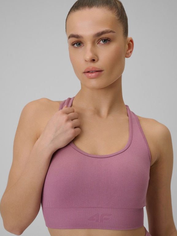 Damski biustonosz treningowy 4F 4FWSS26USBAF242 - różowy