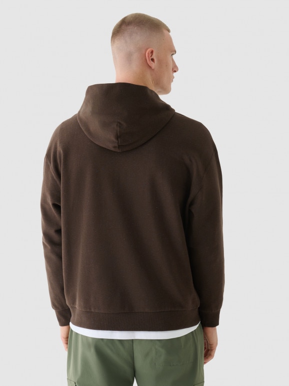 Męska bluza dresowa nierozpinana z kapturem 4F 4FWAW24TSWSM1310 - brązowa