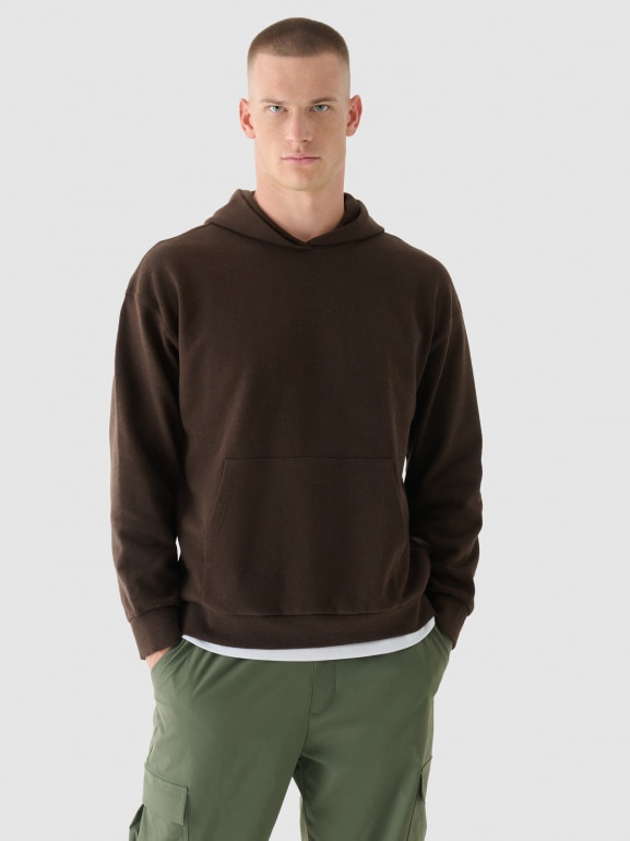 Męska bluza dresowa nierozpinana z kapturem 4F 4FWAW24TSWSM1310 - brązowa