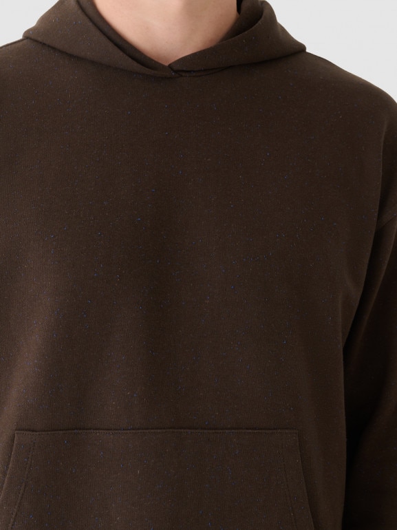Męska bluza dresowa nierozpinana z kapturem 4F 4FWAW24TSWSM1310 - brązowa