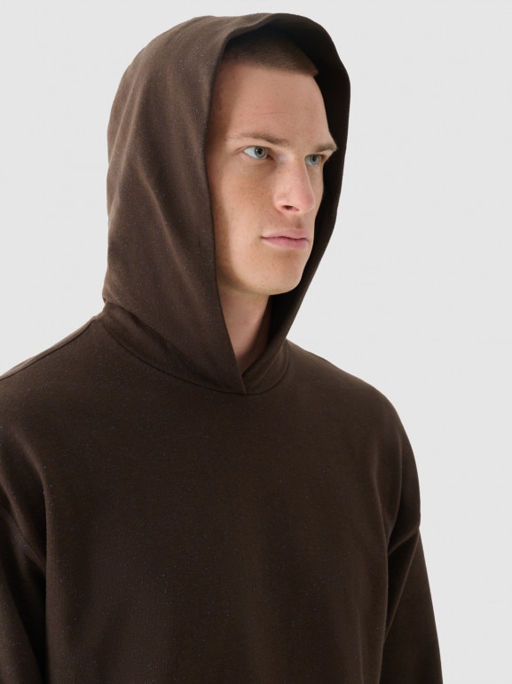 Męska bluza dresowa nierozpinana z kapturem 4F 4FWAW24TSWSM1310 - brązowa