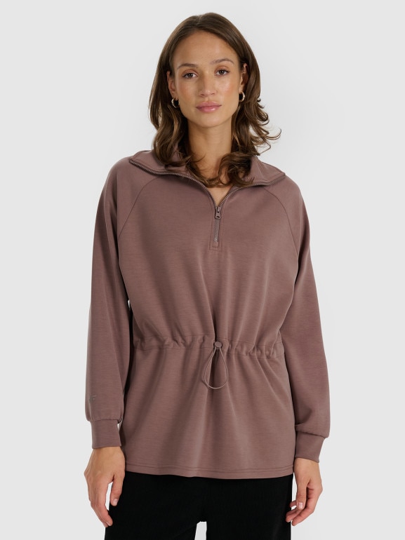 Damska bluza dresowa bez kaptura 4F 4FRAW25TSWSF2463 - brązowa