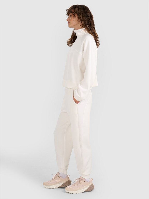 Damska bluza dresowa nierozpinana bez kaptura 4F 4FWAW25TSWSF1836 - biała