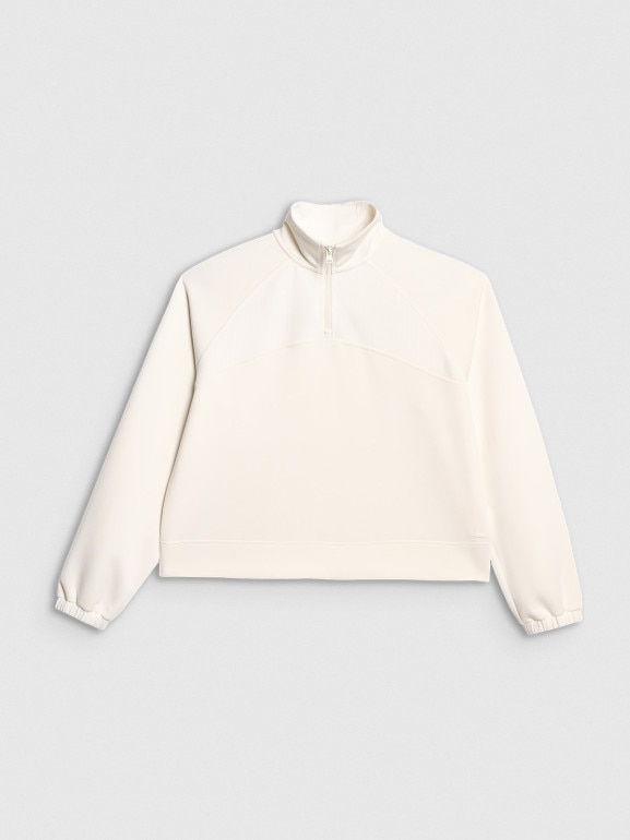 Damska bluza dresowa nierozpinana bez kaptura 4F 4FWAW25TSWSF1836 - biała