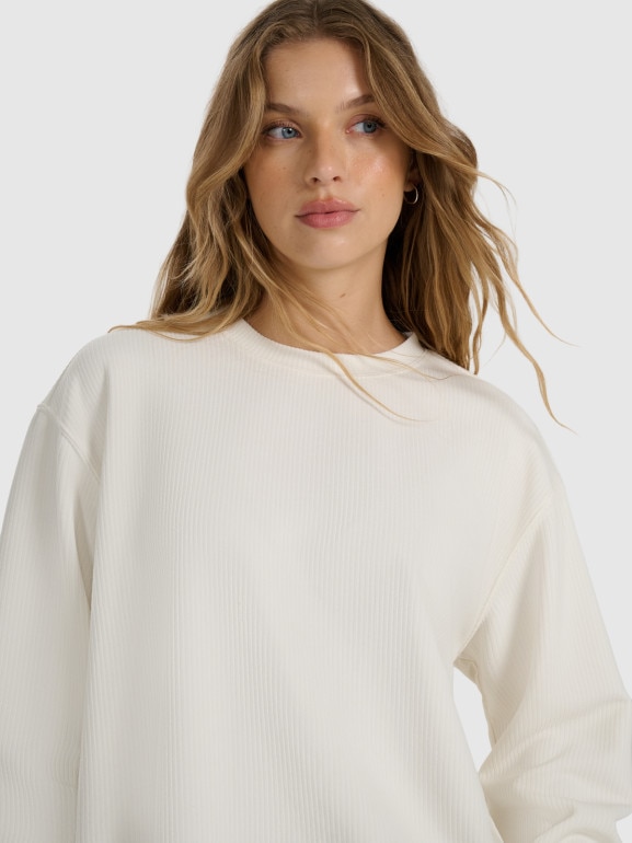 Damska bluza dresowa nierozpinana bez kaptura 4F 4FWAW25TSWSF1837 - biała