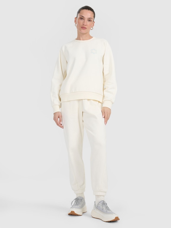 Damska bluza dresowa nierozpinana bez kaptura 4F 4FWAW25TSWSF1848 - biała