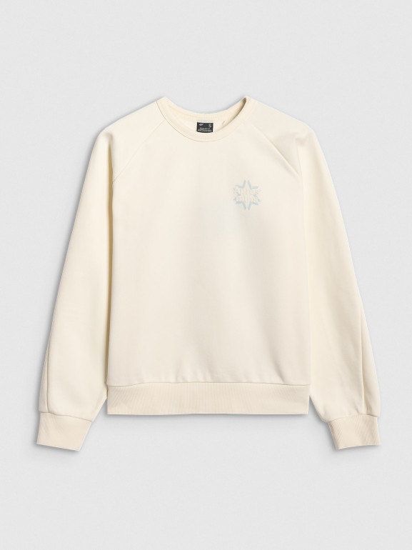 Damska bluza dresowa nierozpinana bez kaptura 4F 4FWAW25TSWSF1848 - biała