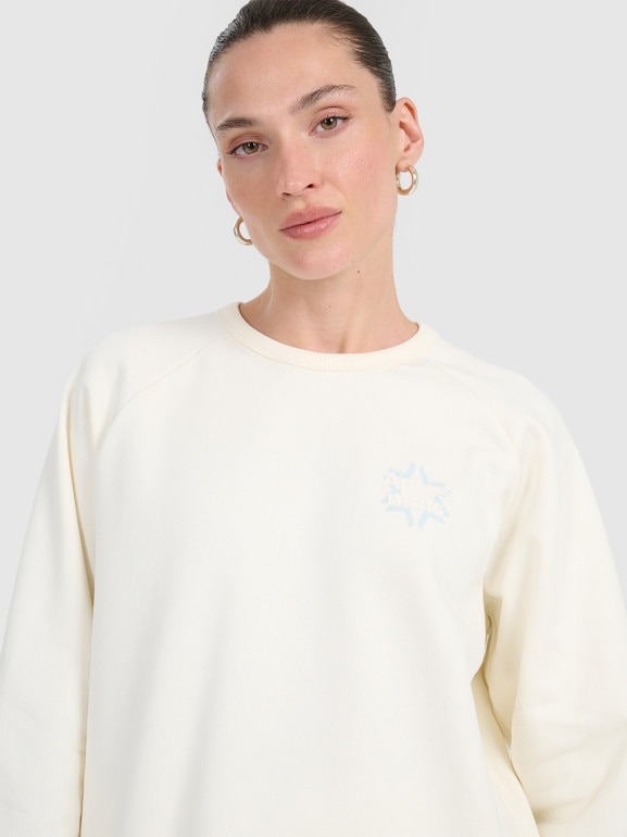 Damska bluza dresowa nierozpinana bez kaptura 4F 4FWAW25TSWSF1848 - biała