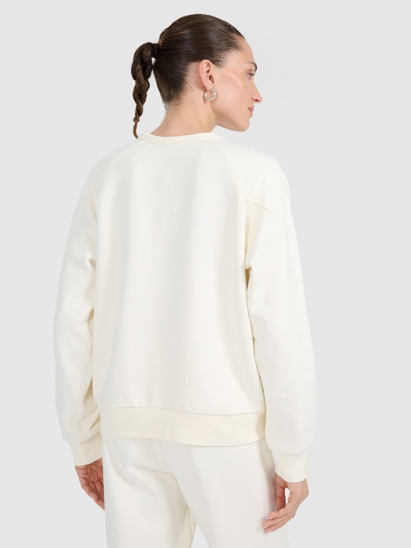 Damska bluza dresowa nierozpinana bez kaptura 4F 4FWAW25TSWSF1848 - biała