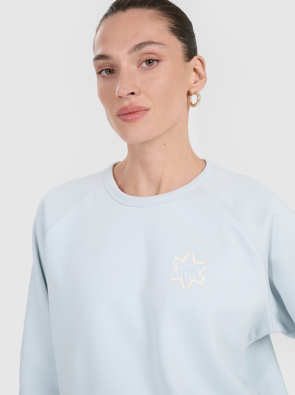 Damska bluza dresowa nierozpinana bez kaptura 4F 4FWAW25TSWSF1848 - niebieska