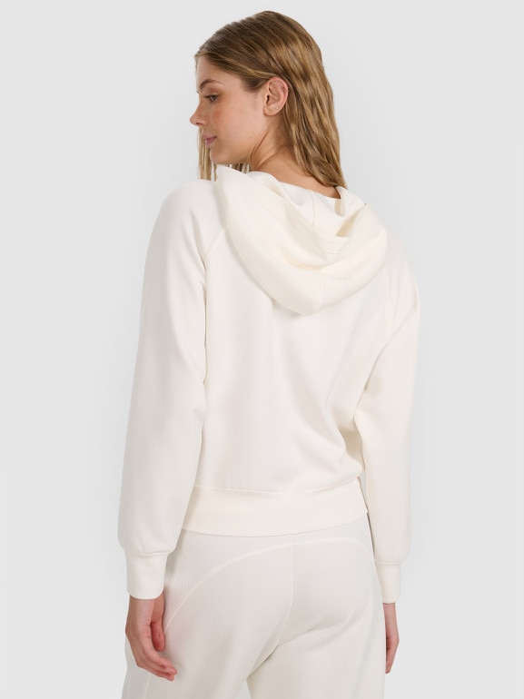 Damska bluza dresowa nierozpinana z kapturem 4F 4FWAW25TSWSF1834 - biała
