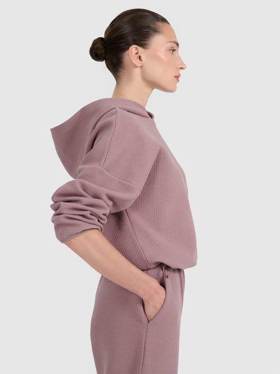 Damska bluza dresowa nierozpinana z kapturem 4F 4FWAW25TSWSF1847 - brązowa