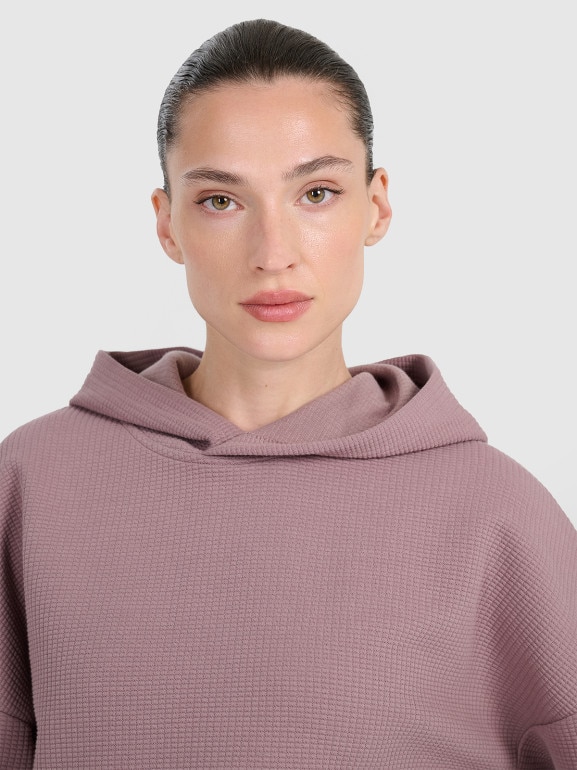 Damska bluza dresowa nierozpinana z kapturem 4F 4FWAW25TSWSF1847 - brązowa