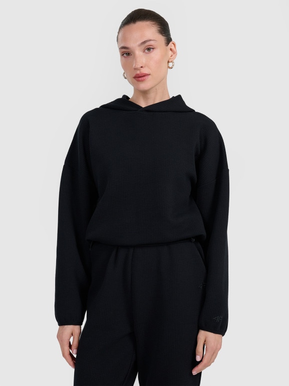 Damska bluza dresowa nierozpinana z kapturem 4F 4FWAW25TSWSF1847 - czarna
