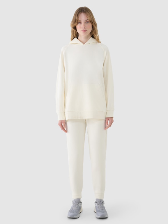Damska bluza dresowa nierozpinana z kapturem 4F 4FWSS25TSWSF1544 - biała