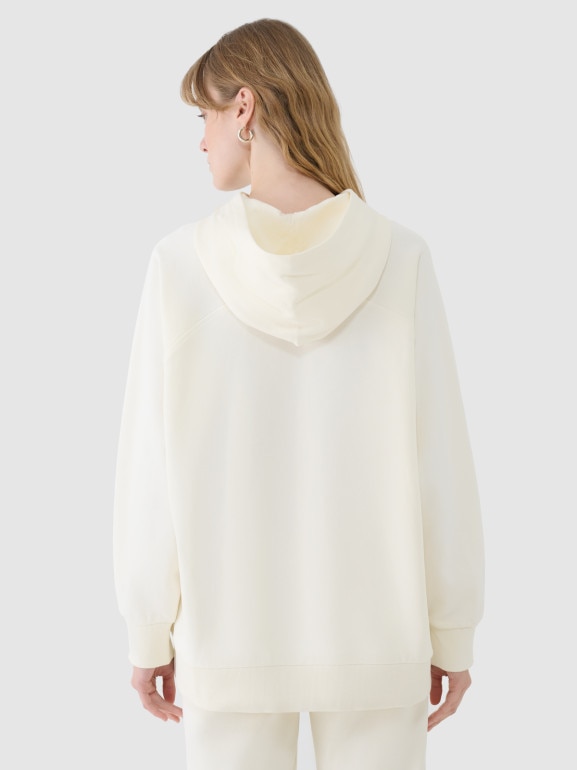 Damska bluza dresowa nierozpinana z kapturem 4F 4FWSS25TSWSF1544 - biała