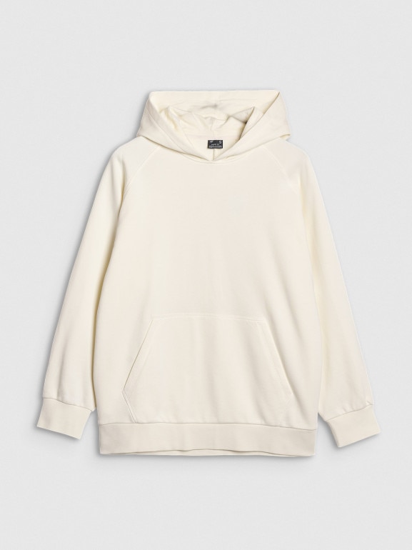 Damska bluza dresowa nierozpinana z kapturem 4F 4FWSS25TSWSF1544 - biała