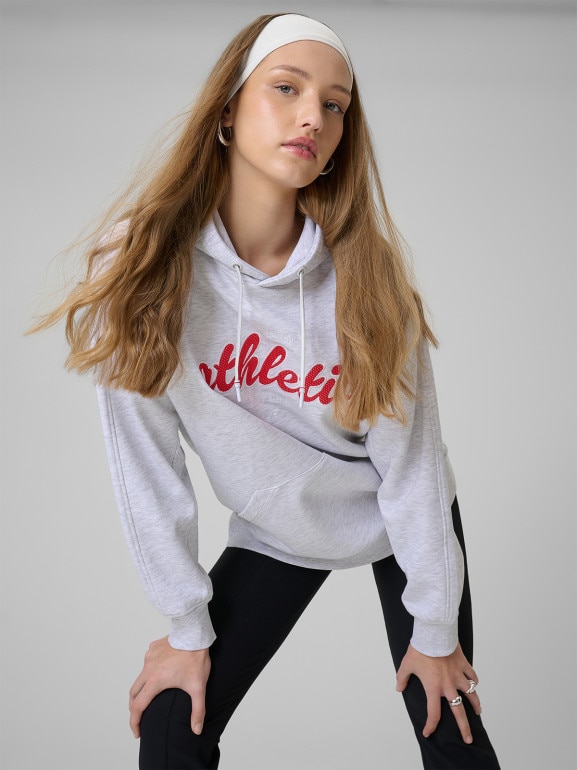 Damska bluza dresowa nierozpinana z kapturem 4F 4FWSS26TSWSF2171 - szara