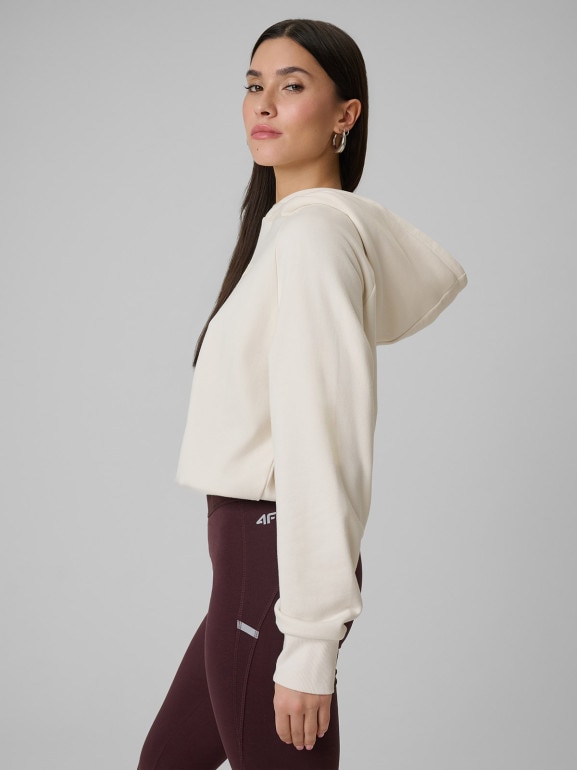Damska bluza dresowa nierozpinana z kapturem 4F 4FWSS26TSWSF2175 - kremowa