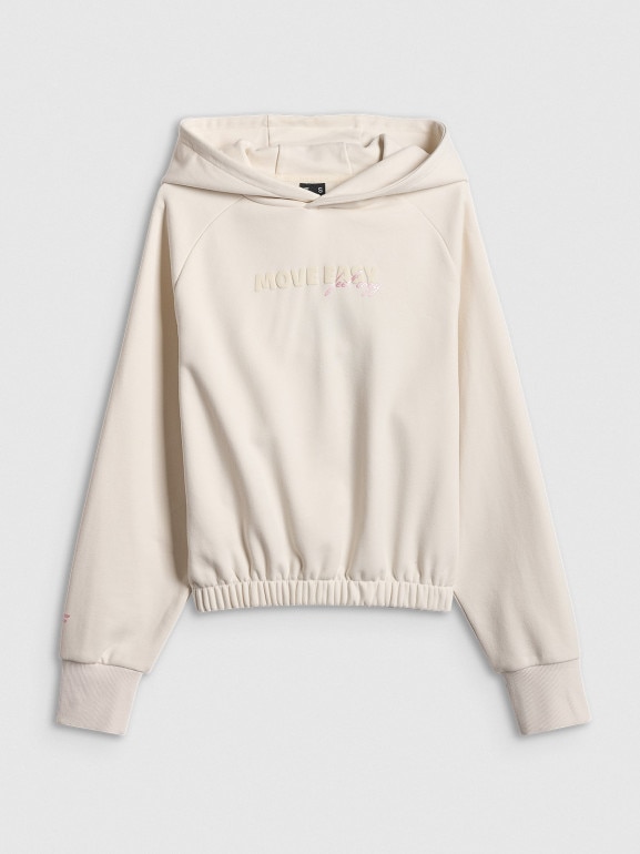 Damska bluza dresowa nierozpinana z kapturem 4F 4FWSS26TSWSF2175 - kremowa