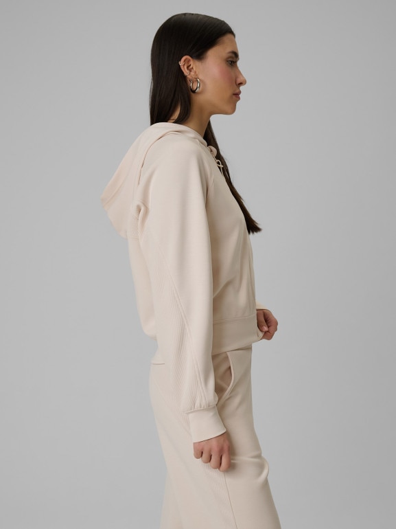 Damska bluza dresowa rozpinana z kapturem 4F 4FWSS26TSWSF2178 - kremowa