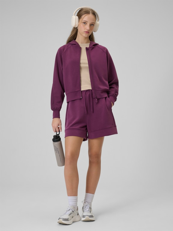 Damska bluza dresowa rozpinana z kapturem 4F 4FWSS26TSWSF2178 - fioletowa