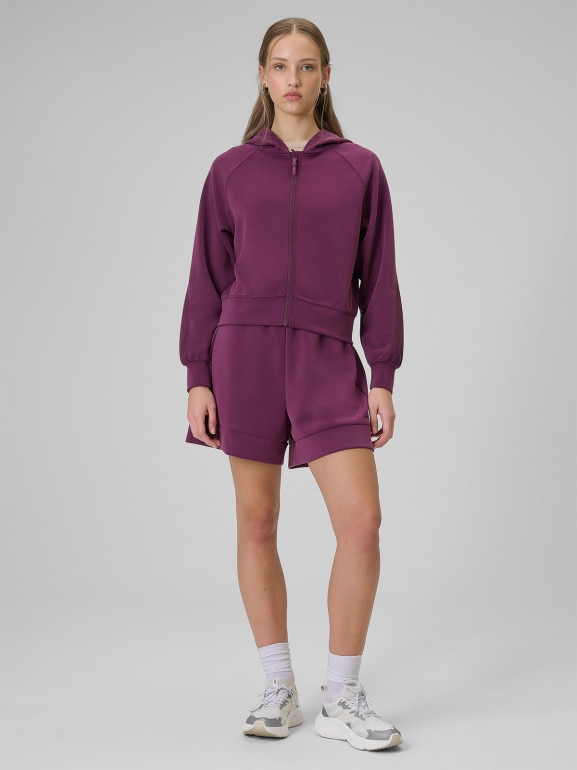 Damska bluza dresowa rozpinana z kapturem 4F 4FWSS26TSWSF2178 - fioletowa