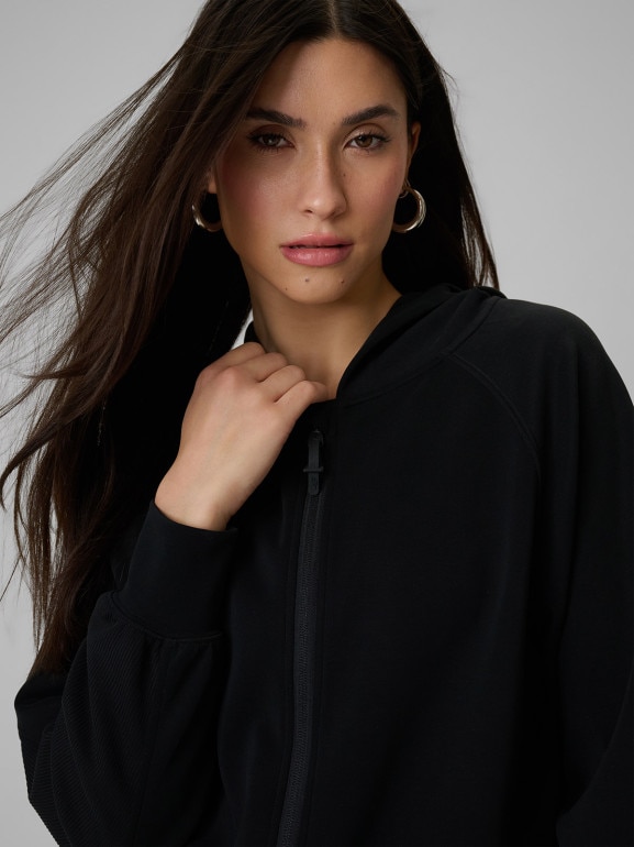 Damska bluza dresowa rozpinana z kapturem 4F 4FWSS26TSWSF2178 - czarna