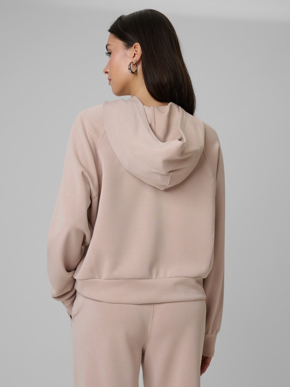 Damska bluza dresowa nierozpinana z kapturem 4f 4FWSS26TSWSF2183 - beżowa