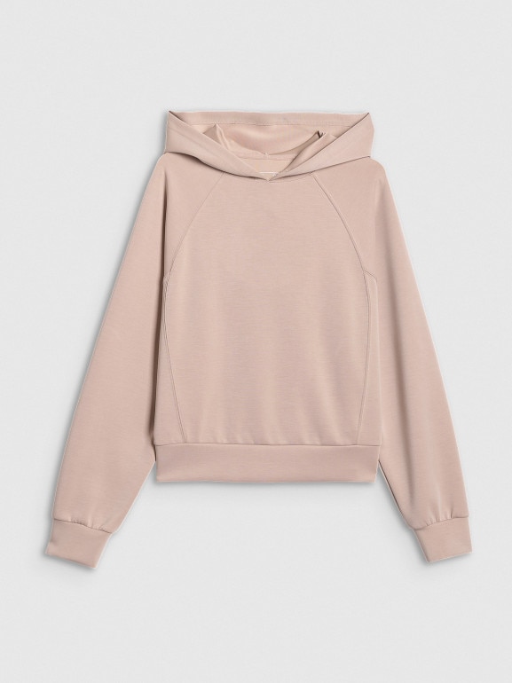 Damska bluza dresowa nierozpinana z kapturem 4f 4FWSS26TSWSF2183 - beżowa