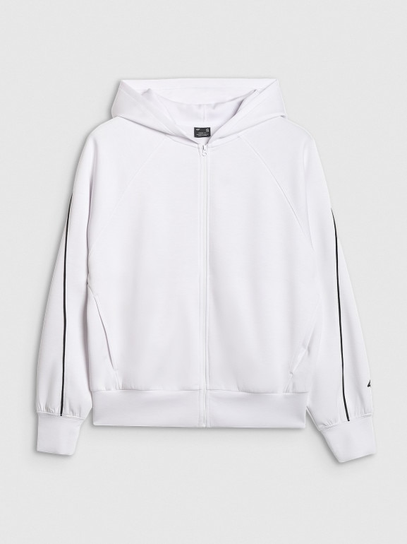 Damska bluza dresowa rozpinana z kapturem 4F 4FRAW25TSWSF2410 - biała