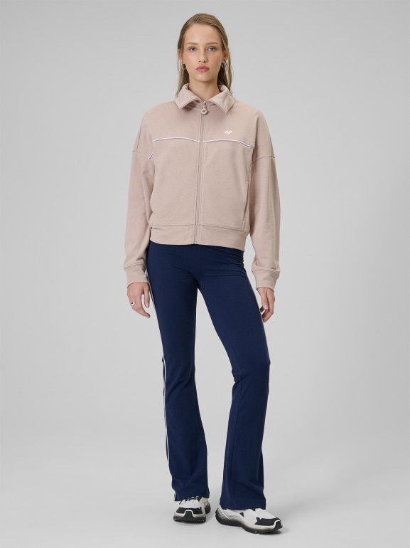 Damska bluza dresowa rozpinana bez kaptura 4F 4FWSS26TSWSF2174 - beżowa