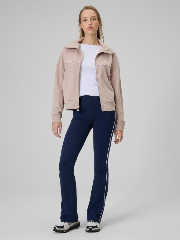 Damska bluza dresowa rozpinana bez kaptura 4F 4FWSS26TSWSF2174 - beżowa