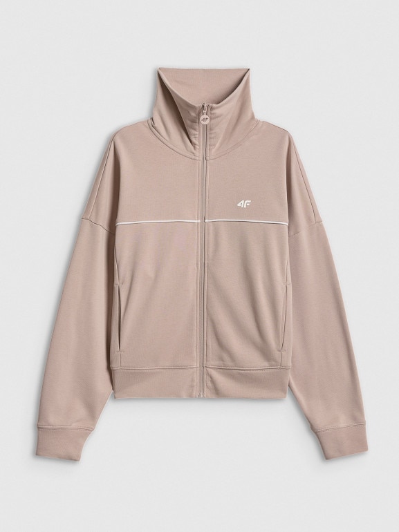 Damska bluza dresowa rozpinana bez kaptura 4F 4FWSS26TSWSF2174 - beżowa