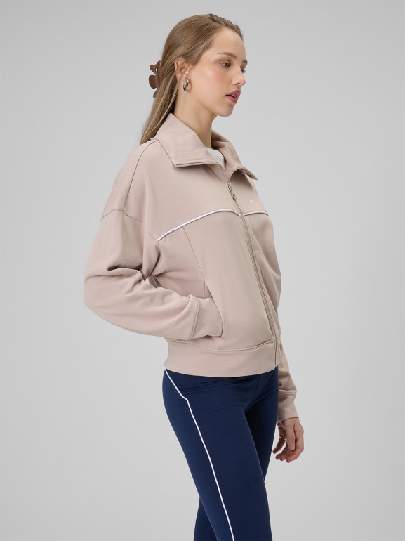 Damska bluza dresowa rozpinana bez kaptura 4F 4FWSS26TSWSF2174 - beżowa