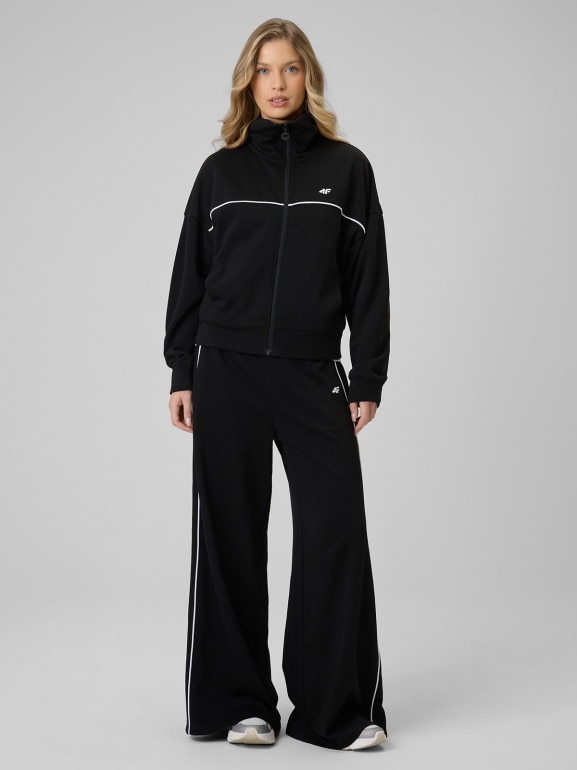Damska bluza dresowa rozpinana bez kaptura 4F 4FWSS26TSWSF2174 - czarna