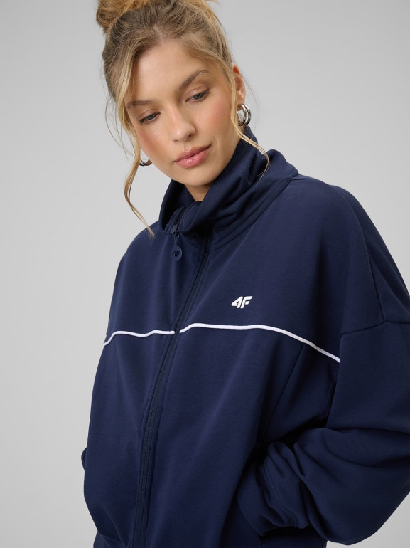 Damska bluza dresowa rozpinana bez kaptura 4F 4FWSS26TSWSF2174 - granatowa