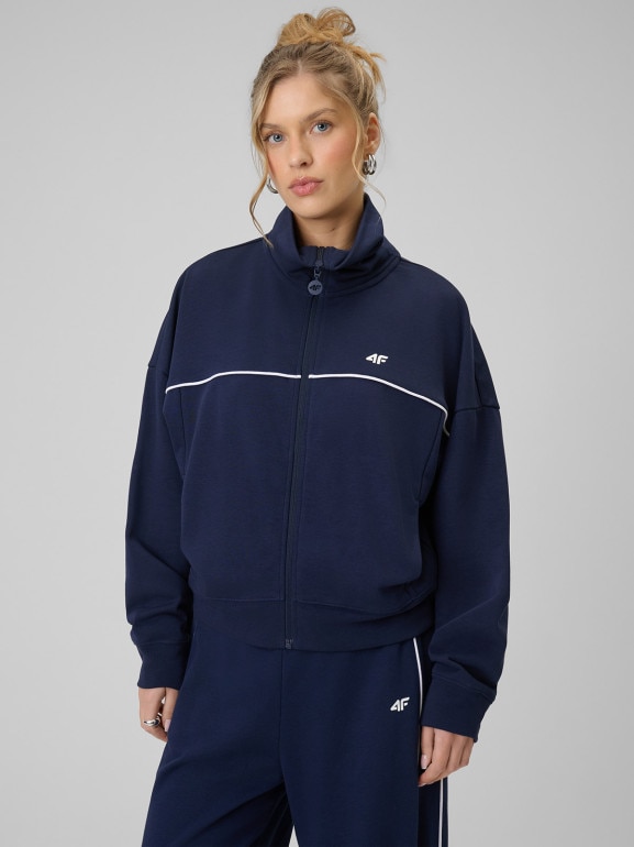 Damska bluza dresowa rozpinana bez kaptura 4F 4FWSS26TSWSF2174 - granatowa