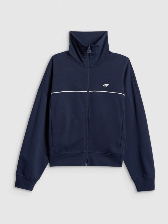 Damska bluza dresowa rozpinana bez kaptura 4F 4FWSS26TSWSF2174 - granatowa
