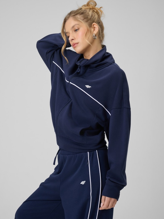 Damska bluza dresowa rozpinana bez kaptura 4F 4FWSS26TSWSF2174 - granatowa
