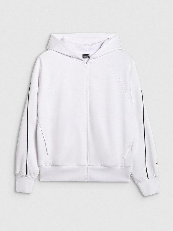 Damska bluza dresowa rozpinana z kapturem 4F 4FRAW25TSWSF2410 - biała