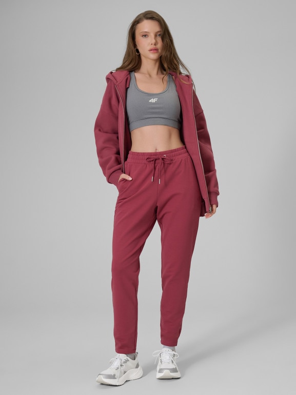 Damska bluza dresowa rozpinana z kapturem 4F 4FRSS26TSWSF2780 - burgundowa