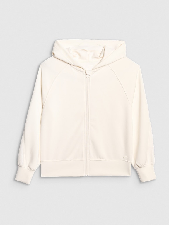 Damska bluza dresowa rozpinana z kapturem 4F 4FWAW25TSWSF1835 - biała