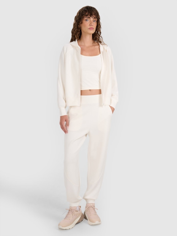 Damska bluza dresowa rozpinana z kapturem 4F 4FWAW25TSWSF1835 - biała