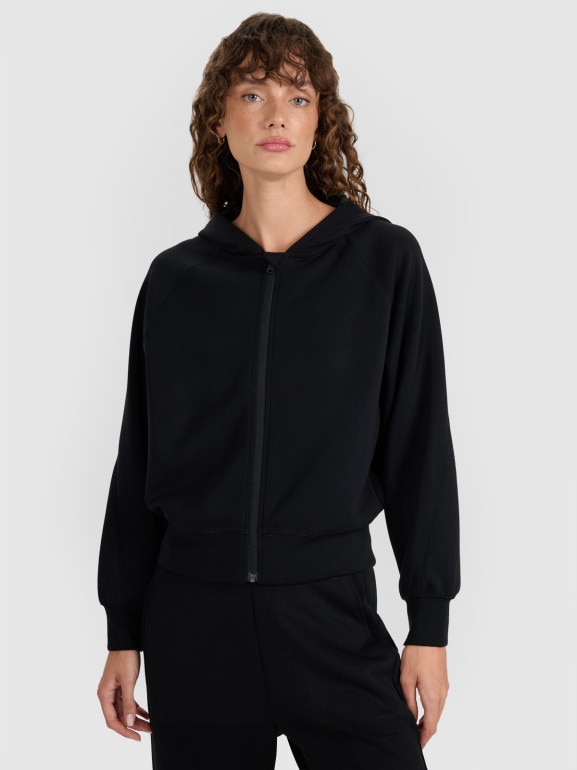 Damska bluza dresowa rozpinana z kapturem 4F 4FWAW25TSWSF1835 - czarna