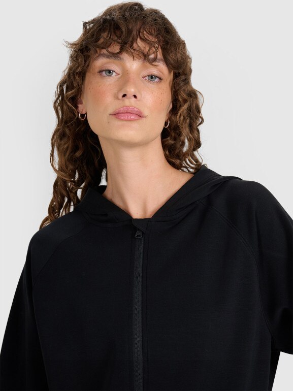 Damska bluza dresowa rozpinana z kapturem 4F 4FWAW25TSWSF1835 - czarna